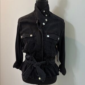 NEW Dear John Black Wash Tencel Denim Belted Moto Jean Jacket Women XS